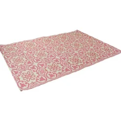 Pink and Cream Floral Tile Outdoor Area Rug, 4x6