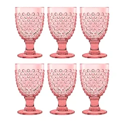 Pink Beaded Acrylic Goblet Wine Glasses, Set of 6