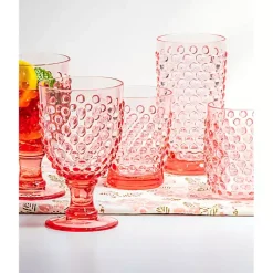 Pink Beaded Acrylic Goblet Wine Glasses, Set of 6