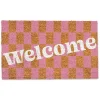 Pink Checkered Welcome Coir Doormat