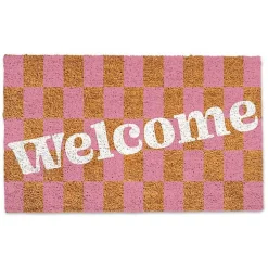 Pink Checkered Welcome Coir Doormat