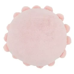 Pink Faux Fur Round Pom Pom Throw Pillow