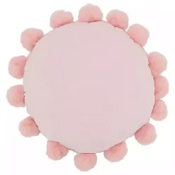 Pink Faux Fur Round Pom Pom Throw Pillow