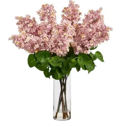 Pink Lilac Arrangement in Glass Vase