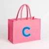 Pink Monogram C Jute Tote Bag