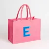 Pink Monogram E Jute Tote Bag