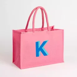 Pink Monogram K Jute Tote Bag