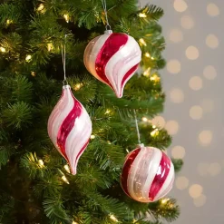 Pink Peppermint Swirl Ornaments, Set of 3