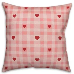 Pink Plaid Hearts Throw Pillow