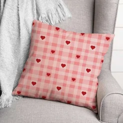 Pink Plaid Hearts Throw Pillow