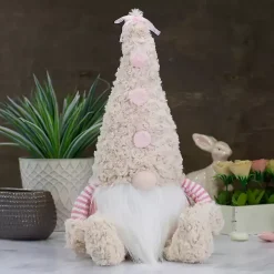 Pink Striped Easter Gnome Figurine