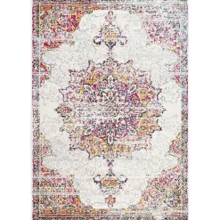Pink Vintage Medallion Area Rug, 8x12