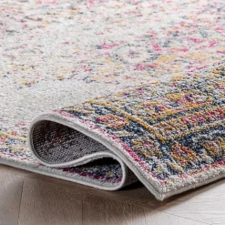 Pink Vintage Medallion Area Rug, 8x12