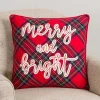 Plaid Embroidered Merry and Bright Pillow
