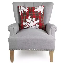 Plaid Embroidered Snowflakes Cotton Throw Pillow