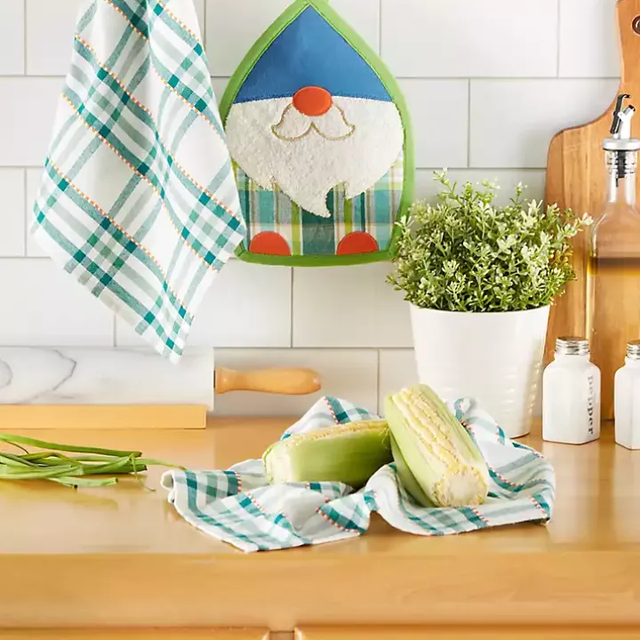 Plaid Garden Gnome 3-pc. Towel and Pot Holder Set
