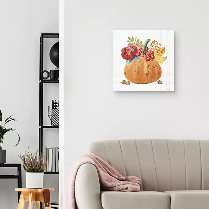 Plaid Pumpkin Florals Canvas Art Print