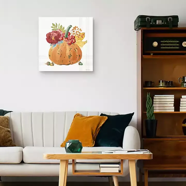Plaid Pumpkin Florals Canvas Art Print