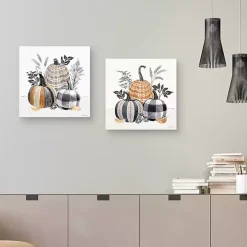 Plaid Pumpkins Canvas Art Prints, Set of 2