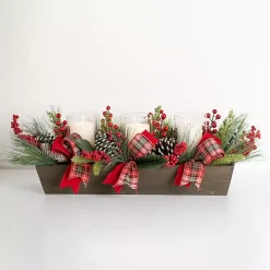 Plaid Ribbon and Berries Candle Centerpiece