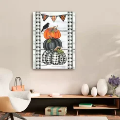 Plaid Stacked Pumpkins Canvas Art Print, 24x32