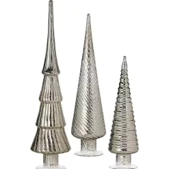 Platinum Mercury Glass Christmas Trees, Set of 3
