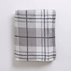 Plush Gray Box Plaid Throw