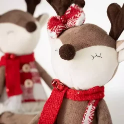 Plush Reindeer Plaid Shelf Sitters, Set of 2