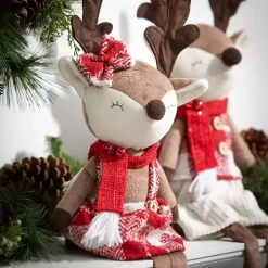 Plush Reindeer Plaid Shelf Sitters, Set of 2