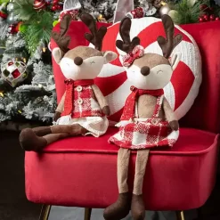 Plush Reindeer Plaid Shelf Sitters, Set of 2