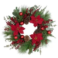 Poinsettia and Red Berry Wreath