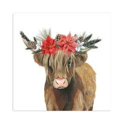 Poinsettia Highland Cow Canvas Art Print