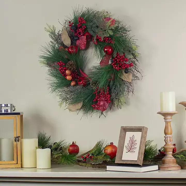 Pomegranate Berry Burlap Harvest Wreath