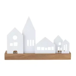Porcelain and Wood City Tealight Candle Holder