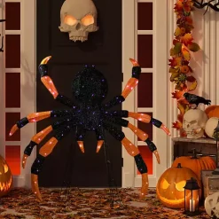 Pre-Lit Black and Orange Outdoor Spider Decoration