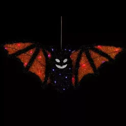 Pre-Lit Black and Orange Outdoor Bat Decoration