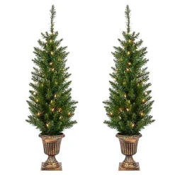 Pre-Lit Cedar Pine Christmas Trees, Set of 2