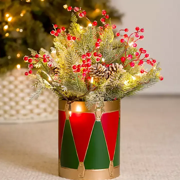 Pre-Lit Christmas Arrangement in Drum Vase, 21 in.