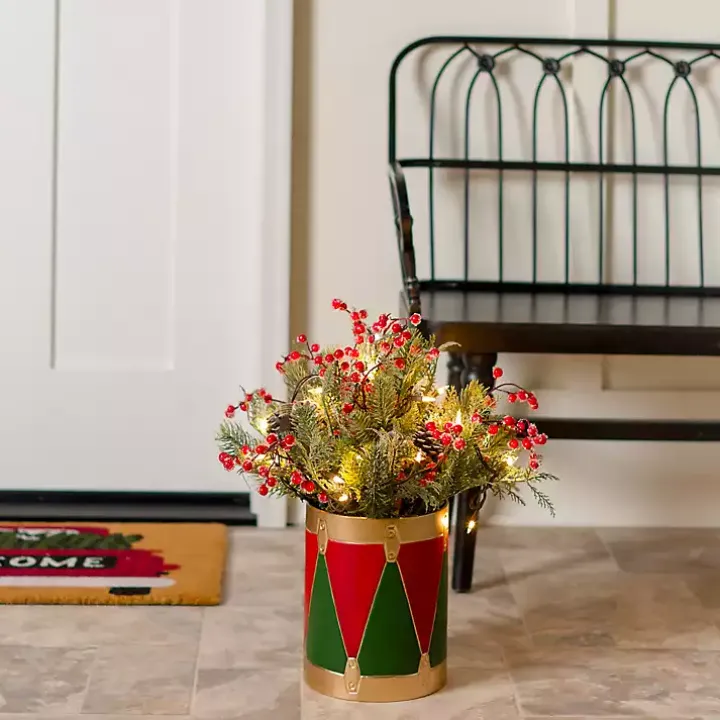Pre-Lit Christmas Arrangement in Drum Vase, 21 in.