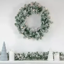 Pre-lit Flocked Artificial Pine Wreath