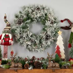 Pre-Lit Flocked Madison Pine Wreath