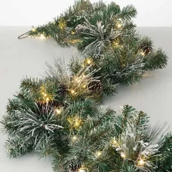 Pre-Lit Flocked Mixed Pine and Pinecone Garland