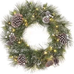 Pre-lit Frosted White Berry and Pinecone Wreath