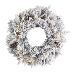 Pre-Lit Fully Flocked Pine Branch Wreath