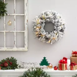 Pre-Lit Fully Flocked Pine Branch Wreath