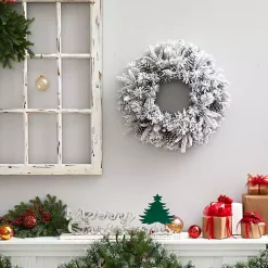 Pre-Lit Fully Flocked Pine Branch Wreath