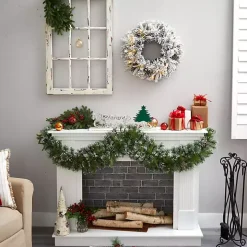 Pre-Lit Fully Flocked Pine Branch Wreath