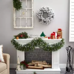 Pre-Lit Fully Flocked Pine Branch Wreath