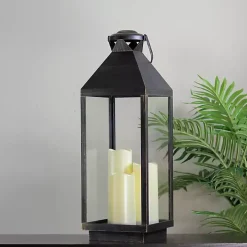 Pre-Lit Gold Brushed Black Candle Lantern
