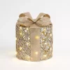 Pre-Lit Gold Glitter Christmas Gift Box, 8 in.